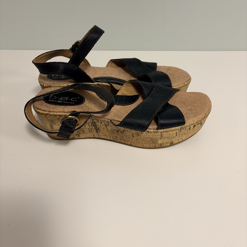 B.O.C. Shoes Women's Size 8 Black CIB12 Leather Platform Slingback Sandals